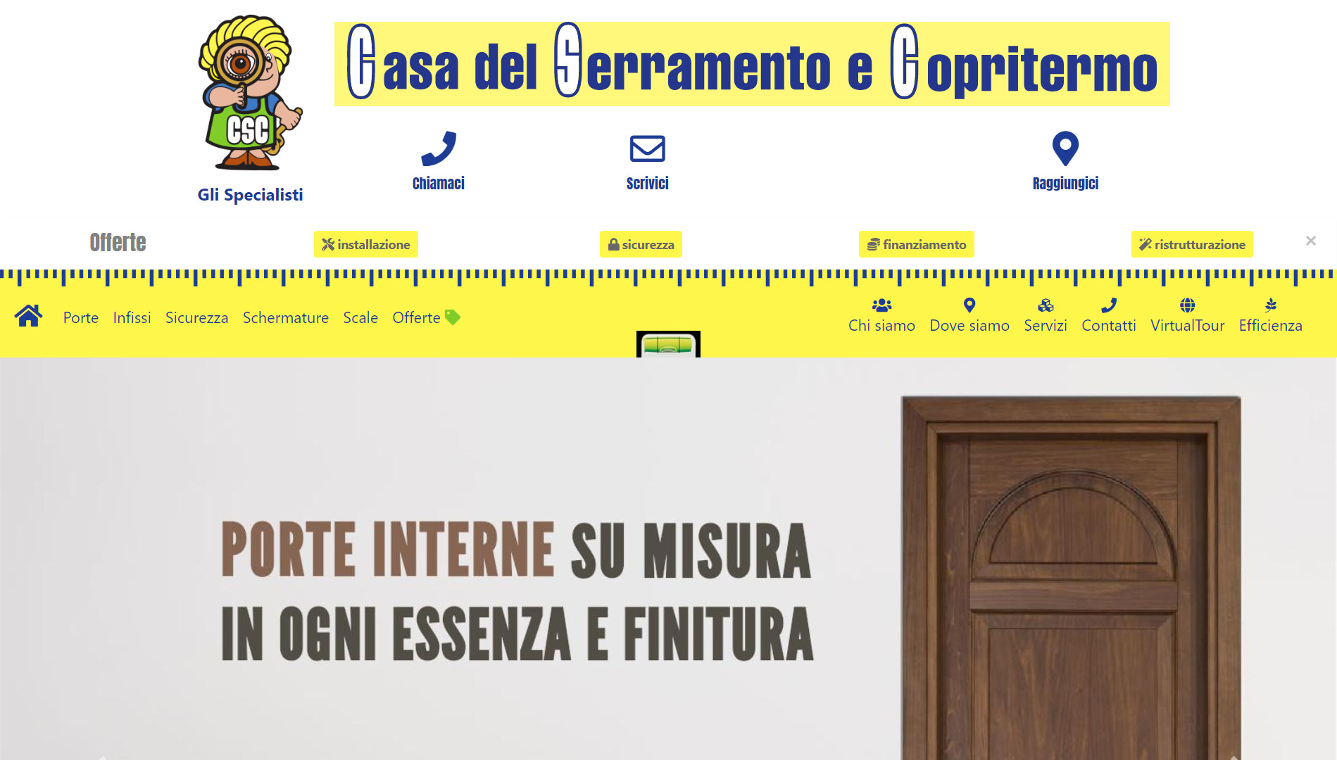 Screenshot home page sito web di Casa del Serramento