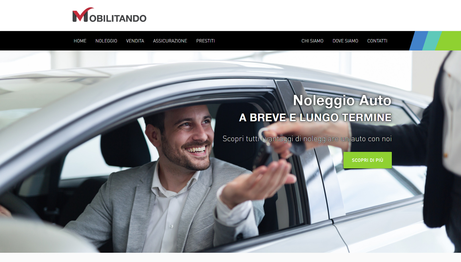 Screenshot home page sito web di Mobilitando